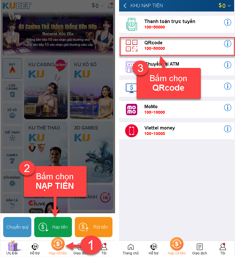 hướng dẫn cách nạp tiền QR code
